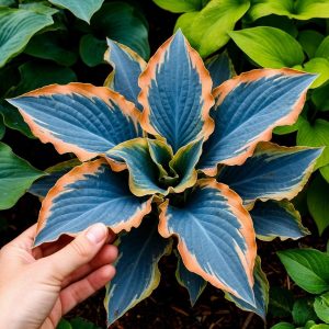 Хоста Океан Вью купить по цене от 960р. в интернет-магазине «Посадика» с доставкой почтой в в Оленегорске и по всей России – [изображение №1].