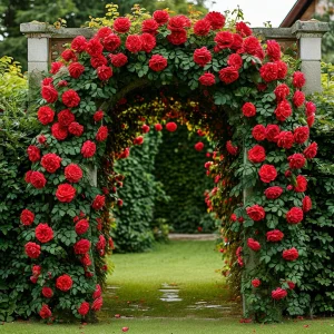 Роза плетистая Алый Триумф купить по цене от 319р. в интернет-магазине «Посадика» с доставкой почтой в в Оленегорске и по всей России – [изображение №1].